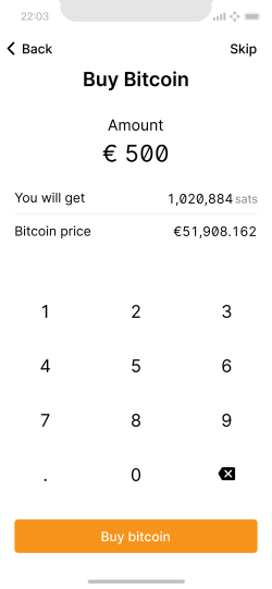 Screen showing option to buy within the wallet
