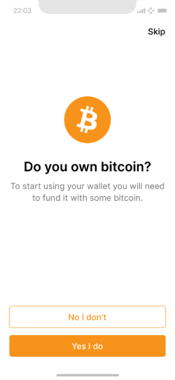 Screen asking the user if they own any bitcoin.