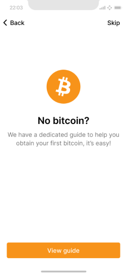 Screen guiding user where to buy bitcoin.