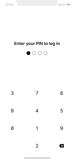 Enter pin screen with scrambled numbers