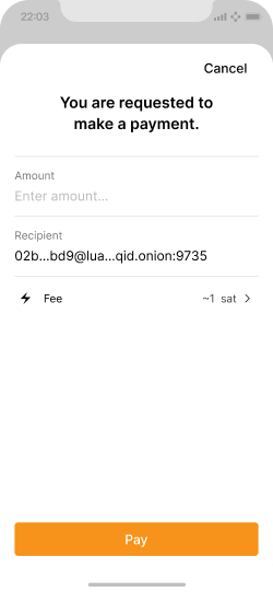 A payment request screen with the recipient pre-filled