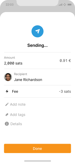 Payment screen showing the transaction is being sent