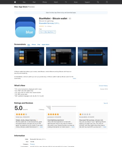Blue Wallet app store download page