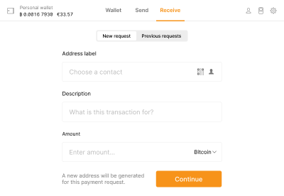 Example interface for entering payment request information.