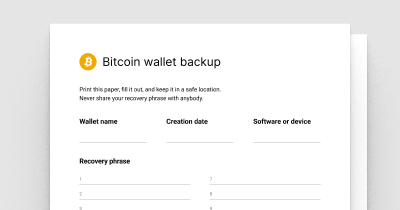 Wallet backup print template